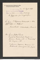 k.k. naturhistorisches Hofmuseum, Intendanzakten 1885-1896 (Hauer), Aktenzahl Z.257/1892, Seite 1